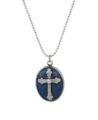 Silver Tone Blue Cross Locket Necklace 18"