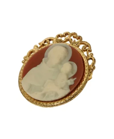 Gold Tone Round St. Anthony Cameo Brooch