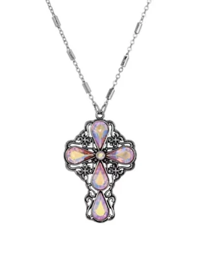 Teardrop Crystal Cross Necklace 24