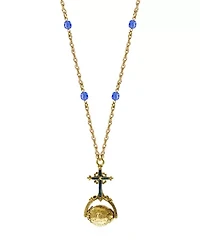 14K Gold Dipped Blue Cross Hail Mary Spinner Necklace 28"