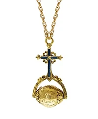 14K Gold Dipped Blue Cross Hail Mary Spinner Necklace 28"