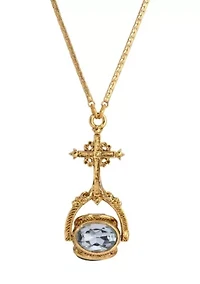Cross Blue Stones Spinner Necklace 30"