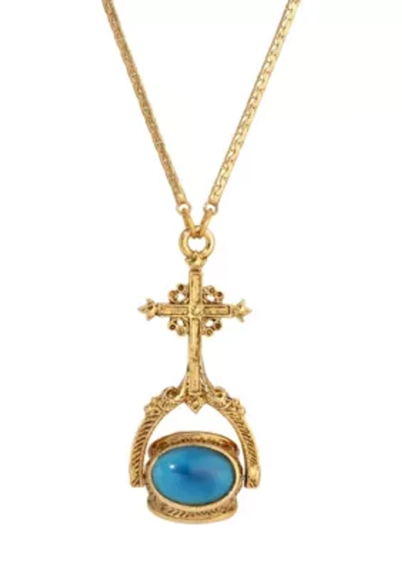 Cross Blue Stones Spinner Necklace 30"