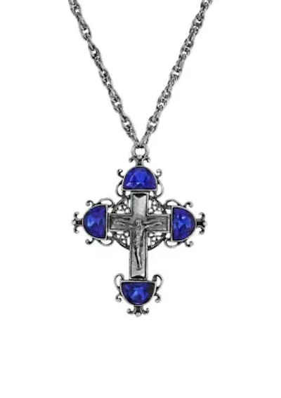 Silver Tone Cross Crystal Necklace 28