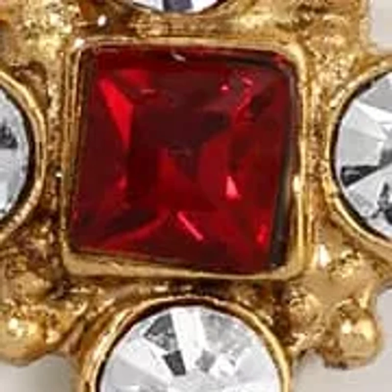 Gold Tone MOP Heart Red Crystal Cross Leverback Earrings