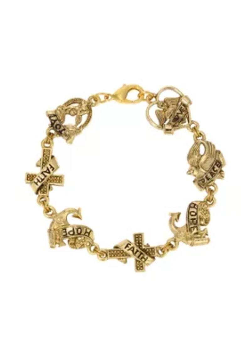 Gold Tone Love Peace Hope Faith Bracelet