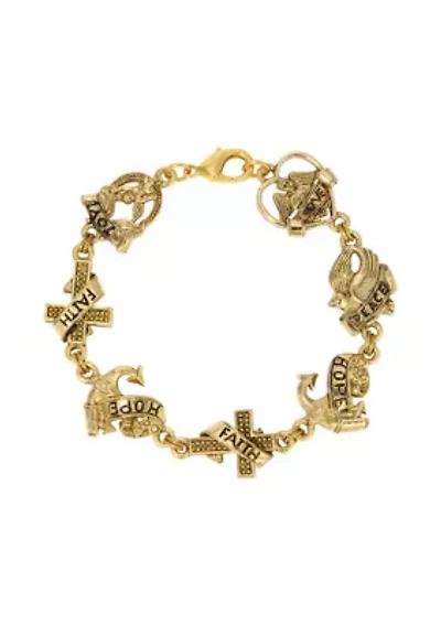 Gold Tone Love Peace Hope Faith Bracelet