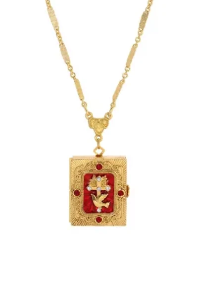 Red Enamel Cross Locket Necklace 28"