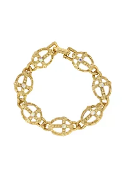 Gold Tone Cross With AB Crystals Bracelet