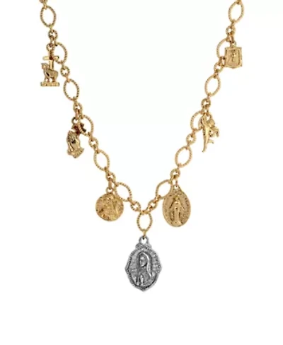 Gold Tone Multi Charm Faith Necklace 16"
