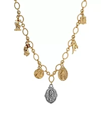Gold Tone Multi Charm Faith Necklace 16"