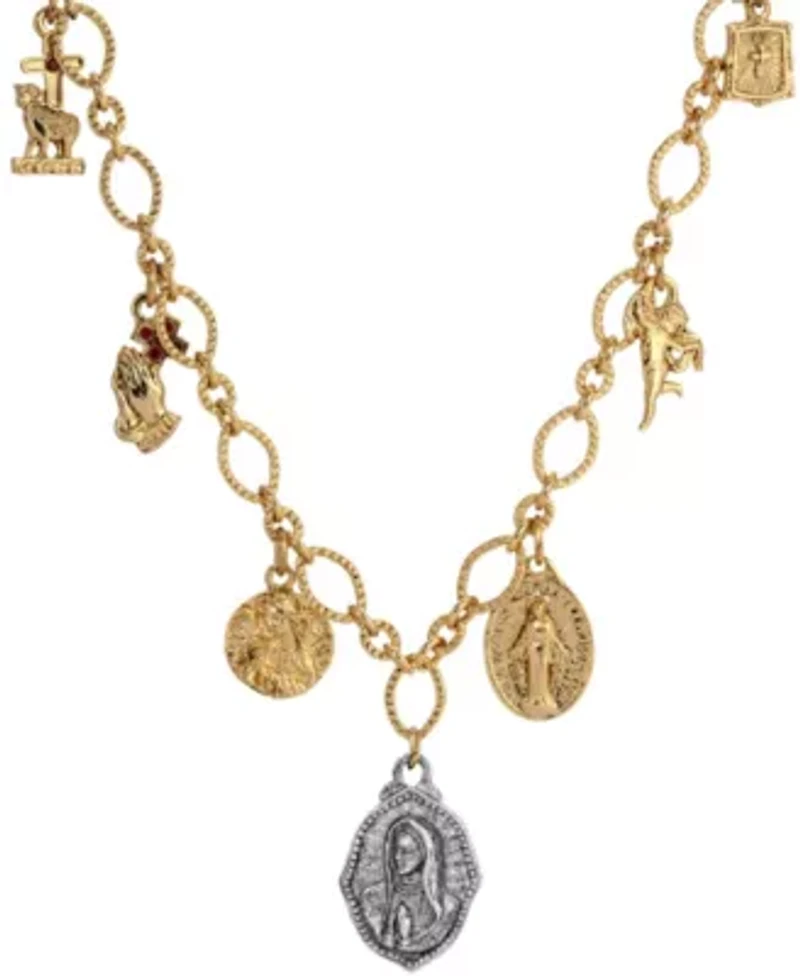 Gold Tone Multi Charm Faith Necklace 16"