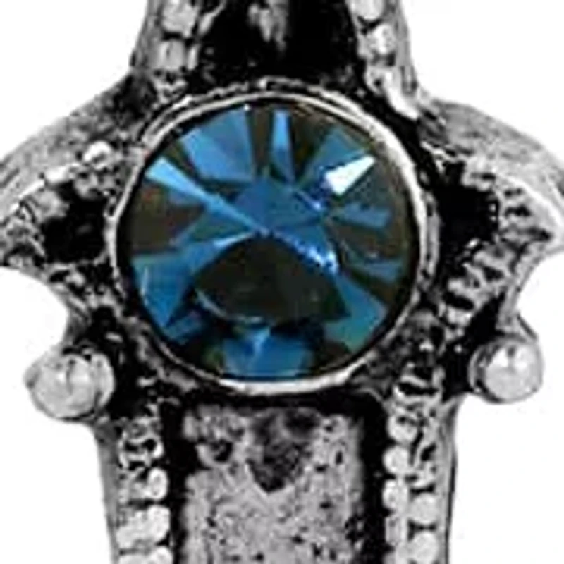 Silver Tone Crucifix Blue Crystal Necklace 16"