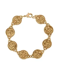Gold Tone Two Rings and Cross Medallion Wedding Bracelet