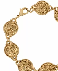 Gold Tone Two Rings and Cross Medallion Wedding Bracelet