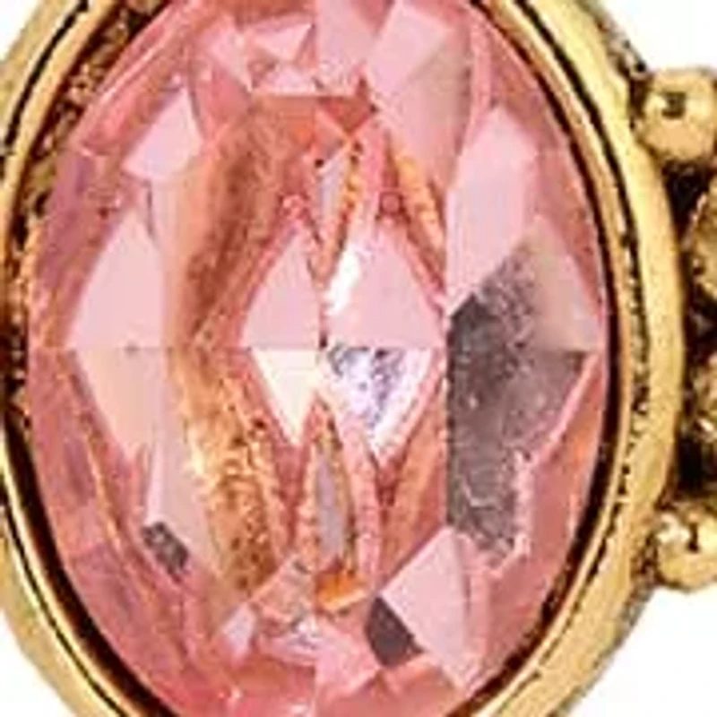 Gold Tone Cross Pink Oval Stone Faux Pearl Necklace 28"