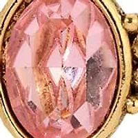 Gold Tone Cross Pink Oval Stone Faux Pearl Necklace 28"