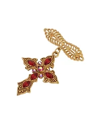 Gold Tone Red Crystal Cross Pin