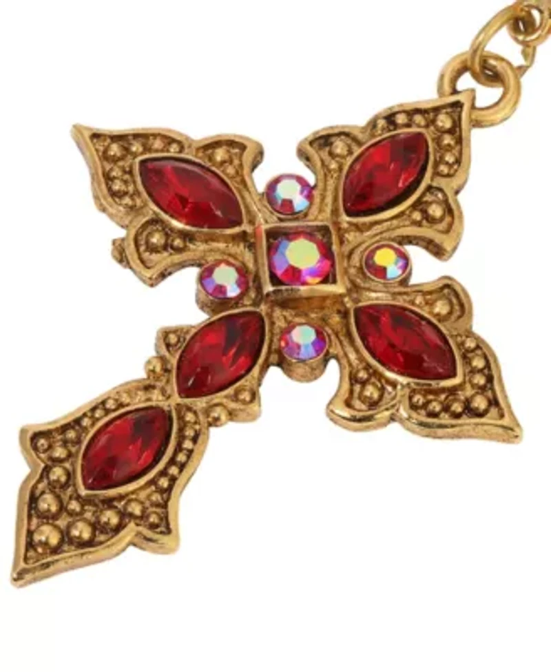 Gold Tone Red Crystal Cross Pin