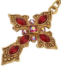 Gold Tone Red Crystal Cross Pin