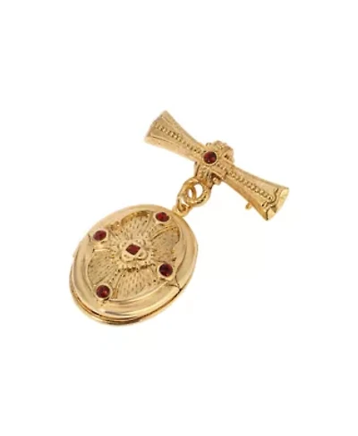 Gold Tone Garnet Cross Locket Pin
