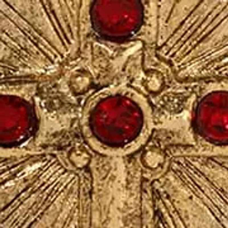 Gold Tone Heart Red Crystal Cross Bead Drop Necklace 18"