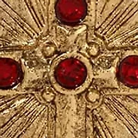 Gold Tone Heart Red Crystal Cross Bead Drop Necklace 18"