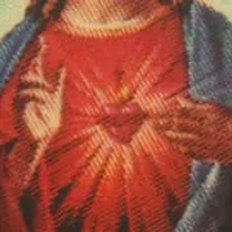 Gold Tone Oval Jesus Decal Pendant Blue Bead Necklace 18"
