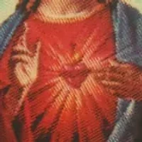Gold Tone Oval Jesus Decal Pendant Blue Bead Necklace 18"