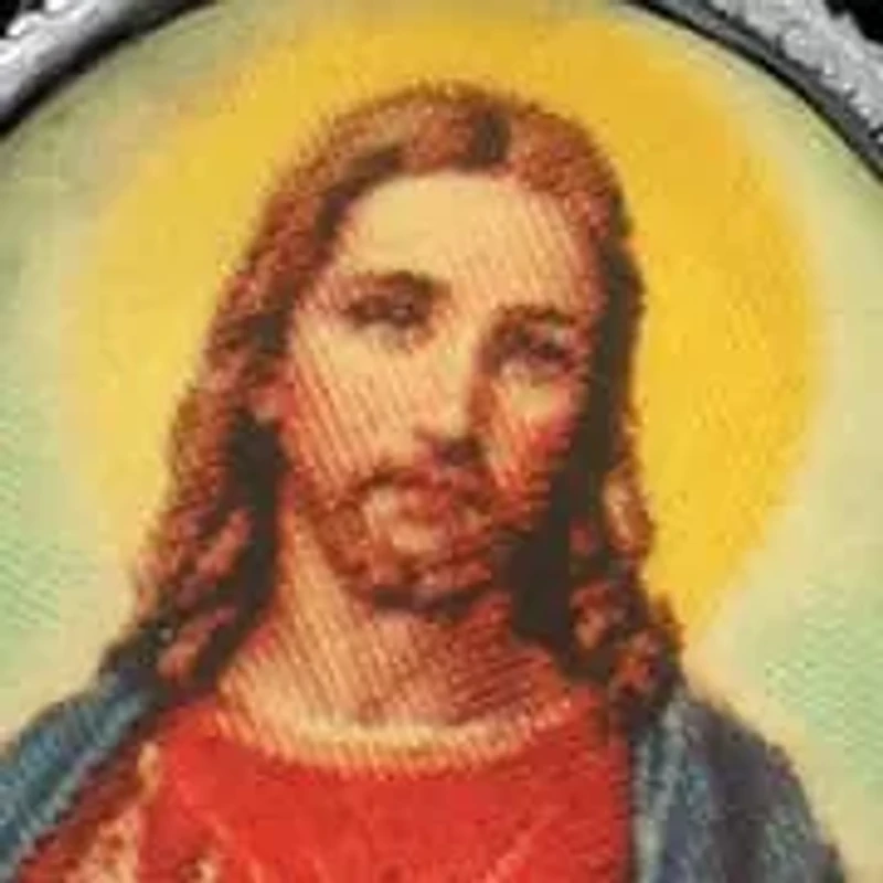Silver Tone Oval Jesus Decal Pendant Necklace 18"