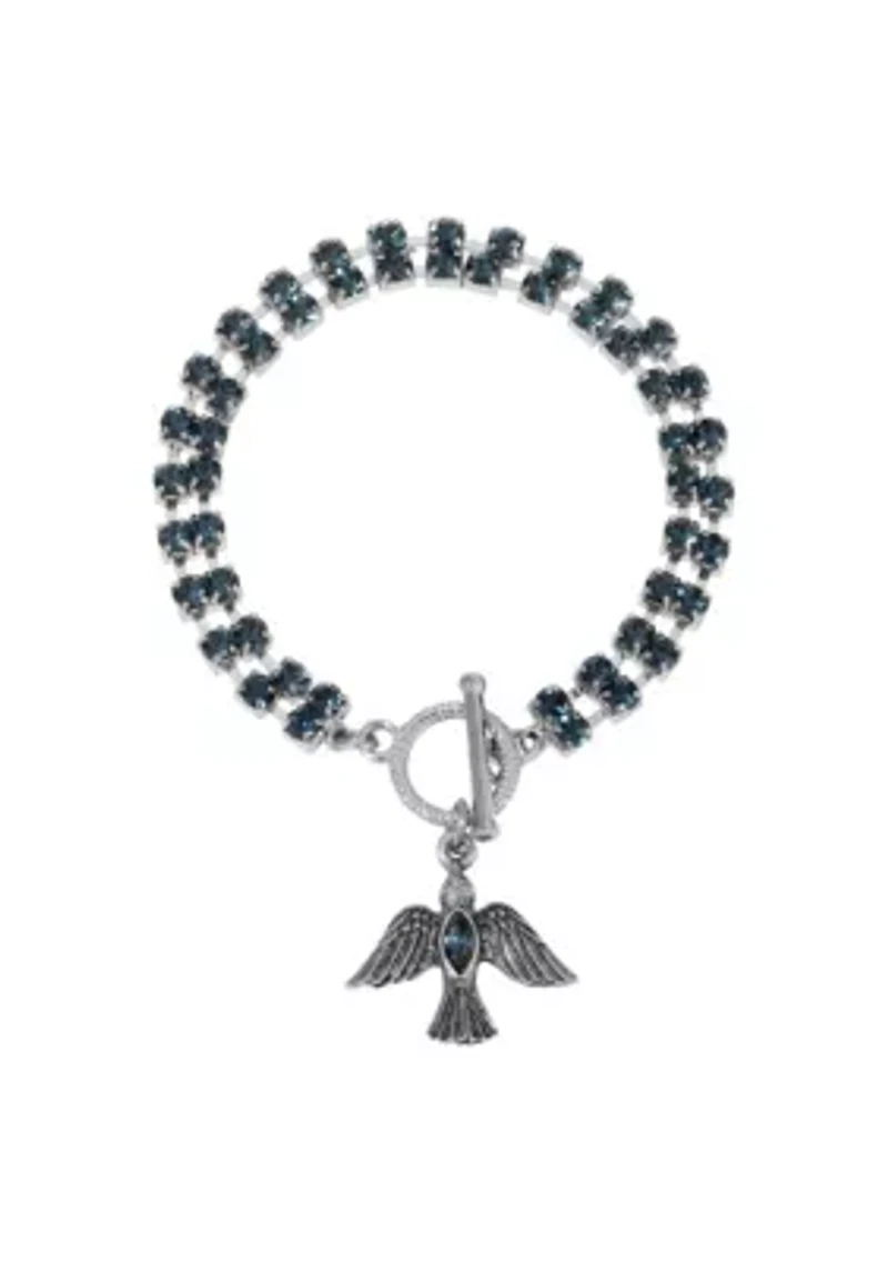 Silver Tone Crystal Dove Charm Bracelet