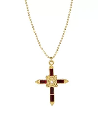 14k Gold Dipped Red Crystal Cross Pendant Necklace 16"