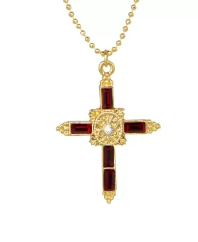14k Gold Dipped Red Crystal Cross Pendant Necklace 16"