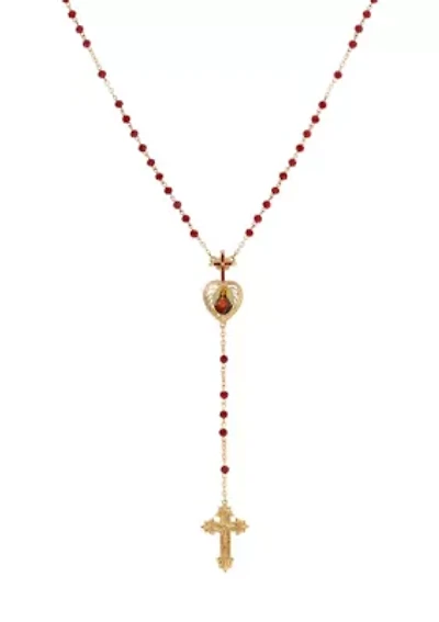 Gold Tone Red Bead Jesus Decal Rosary