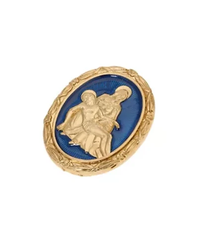 Gold Tone Blue Enamel Mary & Jesus Oval Pin