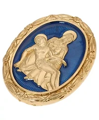 Gold Tone Blue Enamel Mary & Jesus Oval Pin