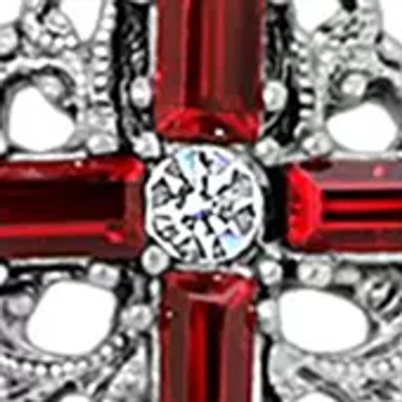 Pewter Red Crystal Cross Magnifier Necklace - 28"