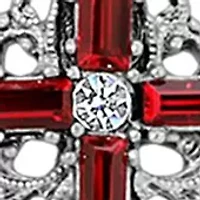Pewter Red Crystal Cross Magnifier Necklace - 28"
