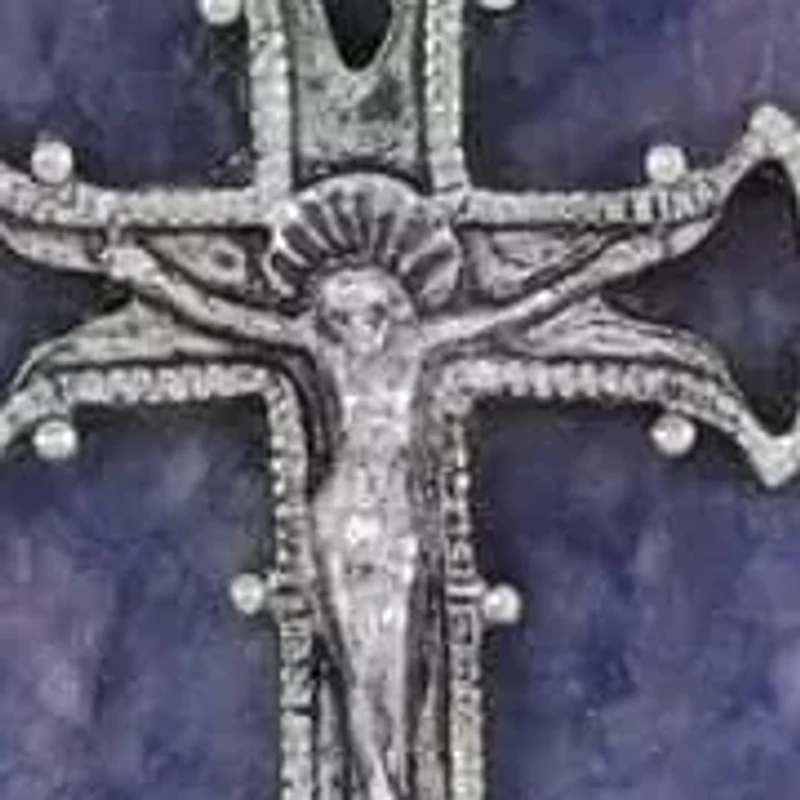Silver Tone Round Sodalite Cross Necklace 28"