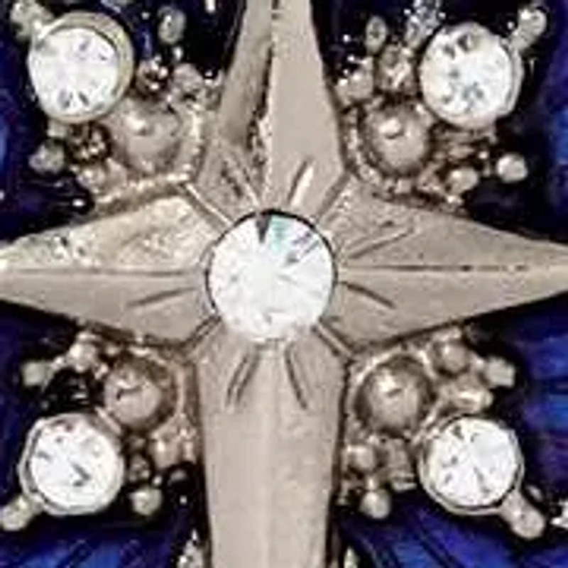 Silver Tone Star Of Bethlehem Blue Enamel Faux Pearl Necklace 15" Adj.
