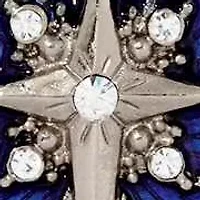 Silver Tone Star Of Bethlehem Blue Enamel Faux Pearl Necklace 15" Adj.