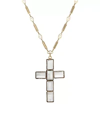 Gold Dipped Rectangular Crystal Cross Necklace