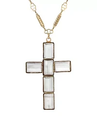 Gold Dipped Rectangular Crystal Cross Necklace