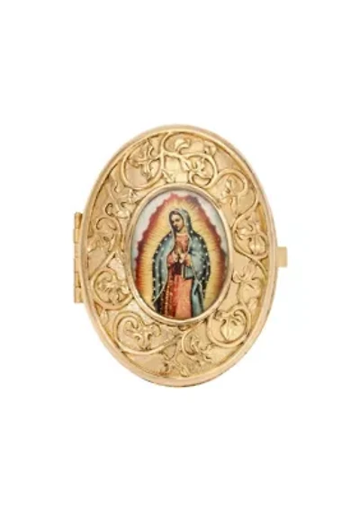 Gold Tone Our Lady of Guadalupe Decal Oval Pill Box