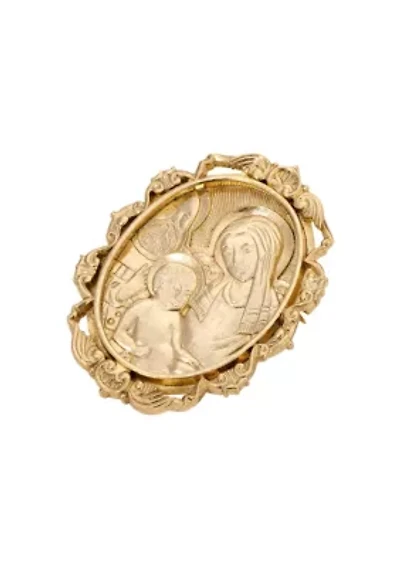 Gold Tone Virgin Mary & Child Oval Pin