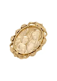 Gold Tone Virgin Mary & Child Oval Pin