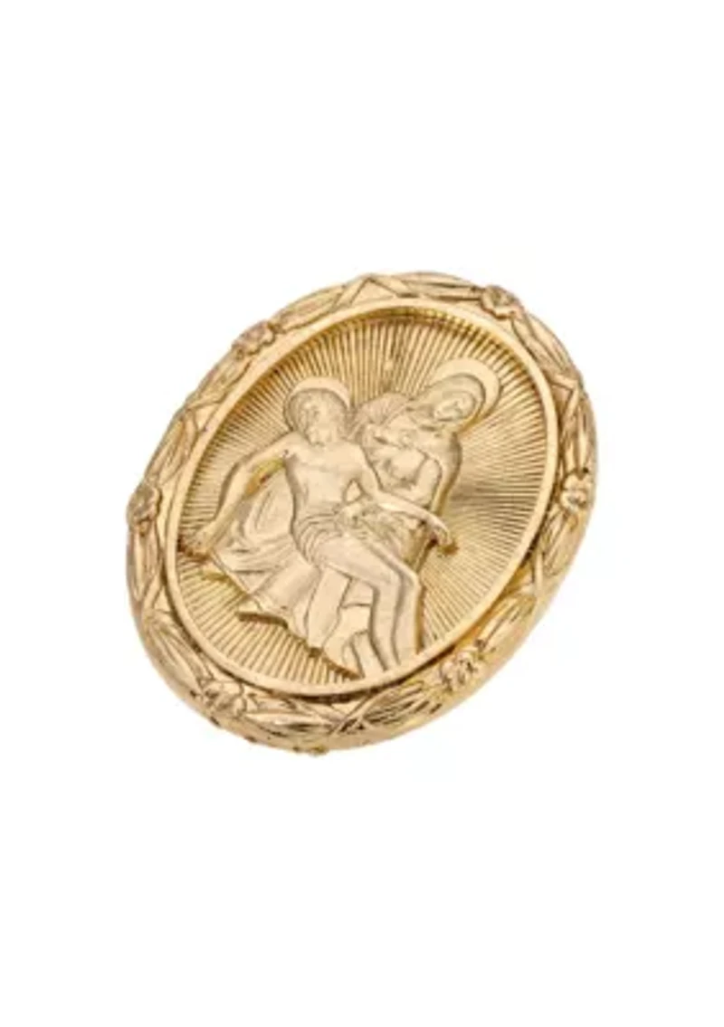 Gold Tone Jesus & Mary Oval Pin