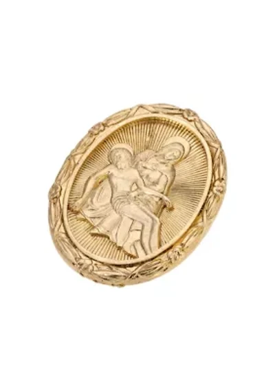 Gold Tone Jesus & Mary Oval Pin