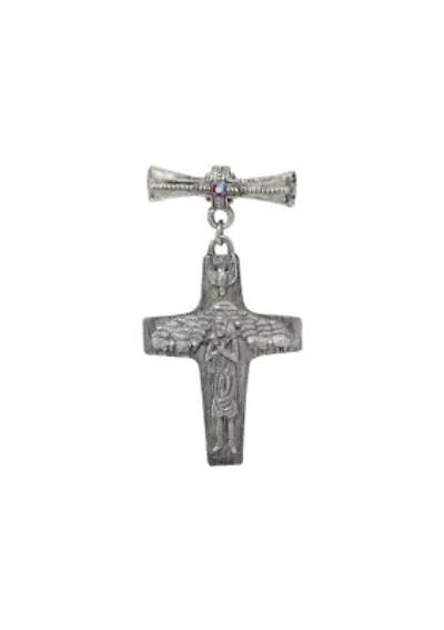 Pewter Tone Siam Red Stone Pope Francis Cross Pin