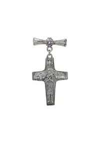 Pewter Tone Siam Red Stone Pope Francis Cross Pin